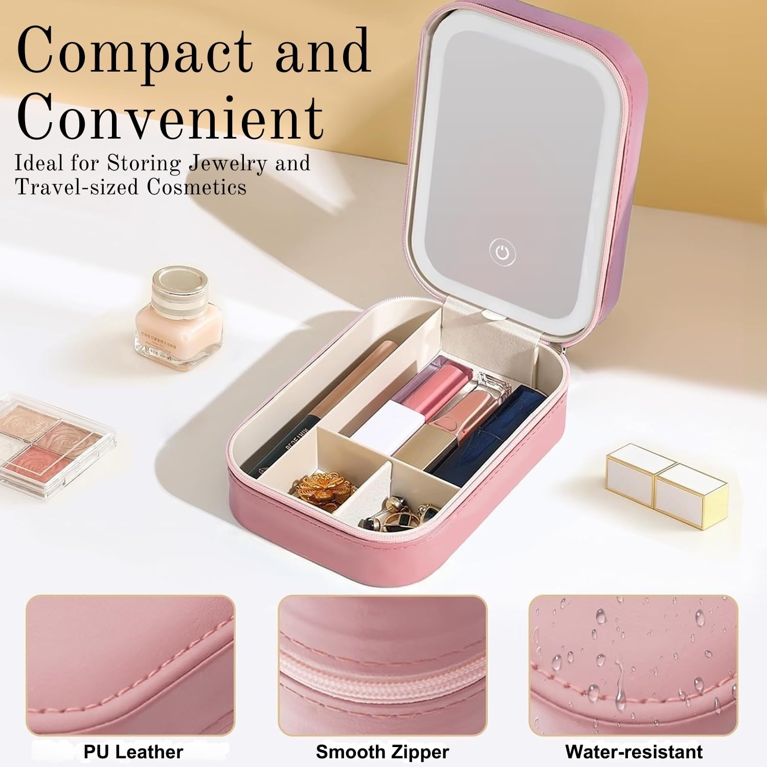 LED Makeup Box with Adjustable Light-Up Mirror, 3 Color Light Settings