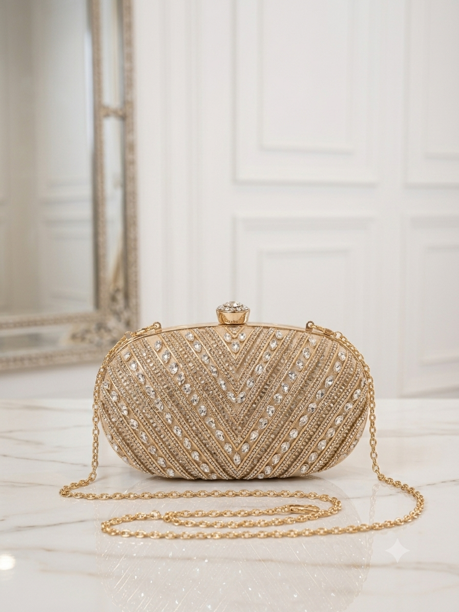 Heritage Gold Crystal Embellished Bridal Clutch