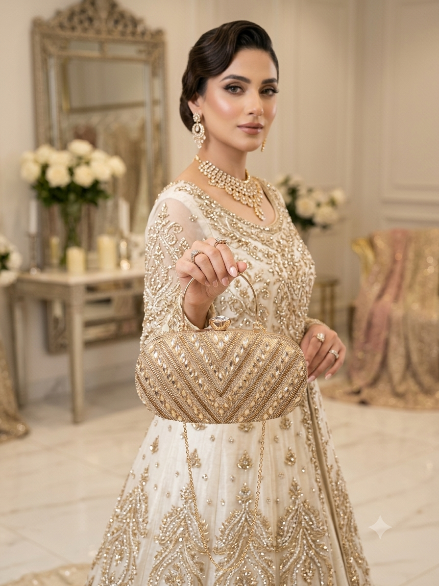 Heritage Gold Crystal Embellished Bridal Clutch